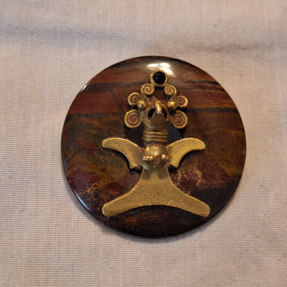 Brass and Agate Artisan Brooch